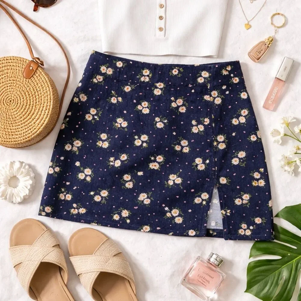 Princess Polly NWT Luisa Daisy Floral 90s Corduroy Mini Skirt